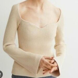 LAST PRICE DROP H&M Cream Ribbed Knit Sweater Sweetheart Neckline Bell Cuffs New